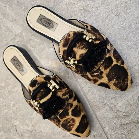 Tods shoes made in Italy leopard slip on 38 tod's 7 7.5 aminal print flats - Picture 1 of 8